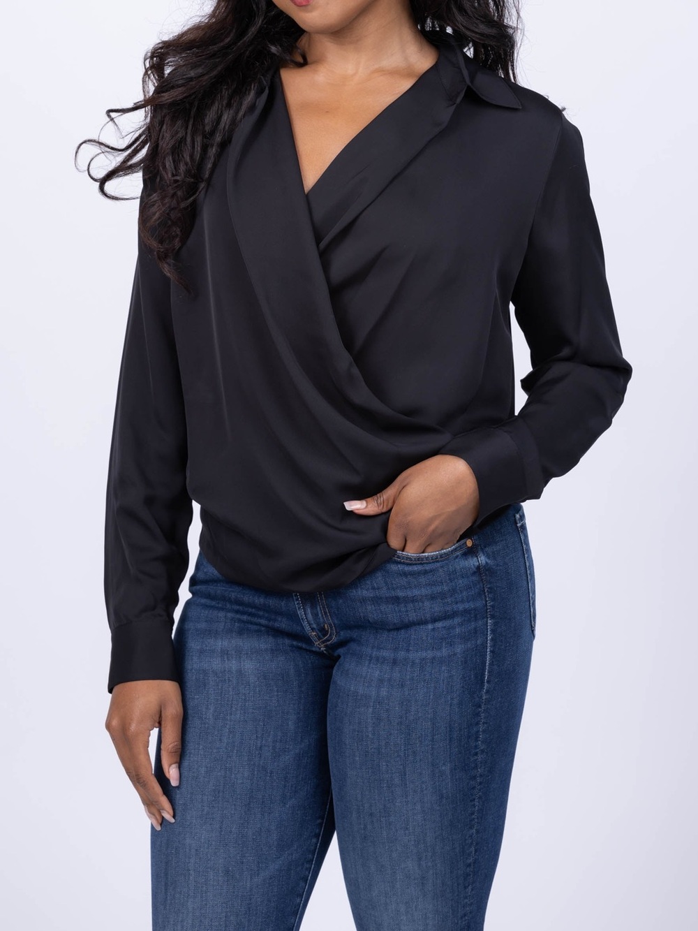 Theory black silk Wrap Blouse size L